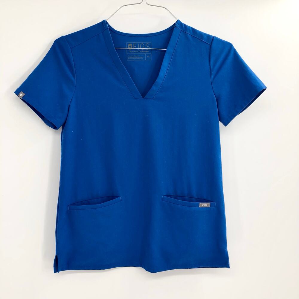FIGS Royal Blue Technical Collection Scrubs Top Short Sleeve V-Neck Scrub Shirt